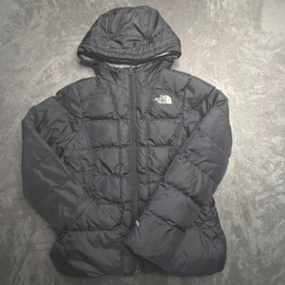 The North Face Puffer Jacket Girls M 10/12 Black 550 Down Hooded Quilted Coat